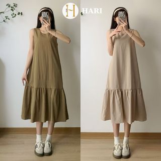 Váy suông sát nách Hari dây lưng sau dáng dài tiểu thư 56129 P10K12