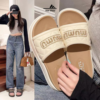 Dép quai ngang đính đá MuMU, dép đi trong nhà nữ Đức Phúc