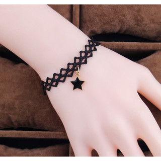 Vòng tay nữ lắc tay choker vải ren đối xứng mặt ngôi sao phong cách cổ điển cá tính