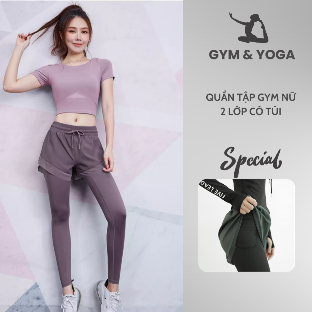 Quần Legging Nữ Dài Tập Gym Yoga 2 Lớp Có Big Size, Có Túi Tập Thể Dục Chạy Bộ Mùa Đông, Tôn Dáng LE