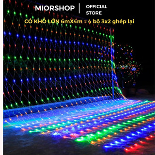 Đèn led lưới khổ lớn 6m*4m_đèn trang trí led mắt cá có 8 chức nắng và phích nối đuôi