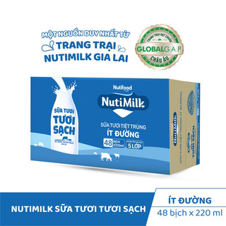 Thùng 48 túi sữa tươi tiệt trùng Nutifood Nutimilk tươi sạch loại túi 220ml