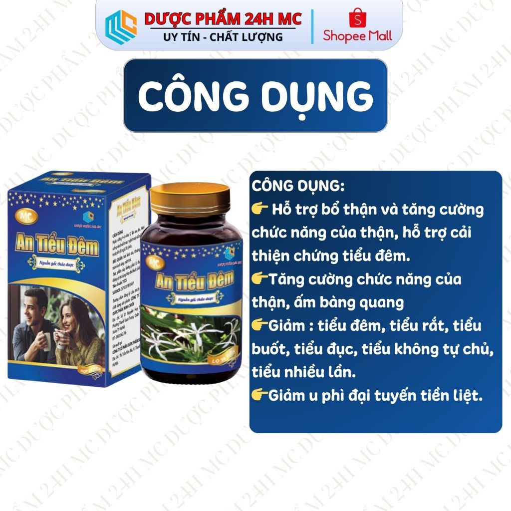 Viên Uống An Tiểu Đêm DƯƠC PHẨM 24H MC Giảm Tiểu Đêm, Tiểu Buốt, Tiểu Nhiều Lần - Hộp 30 viên