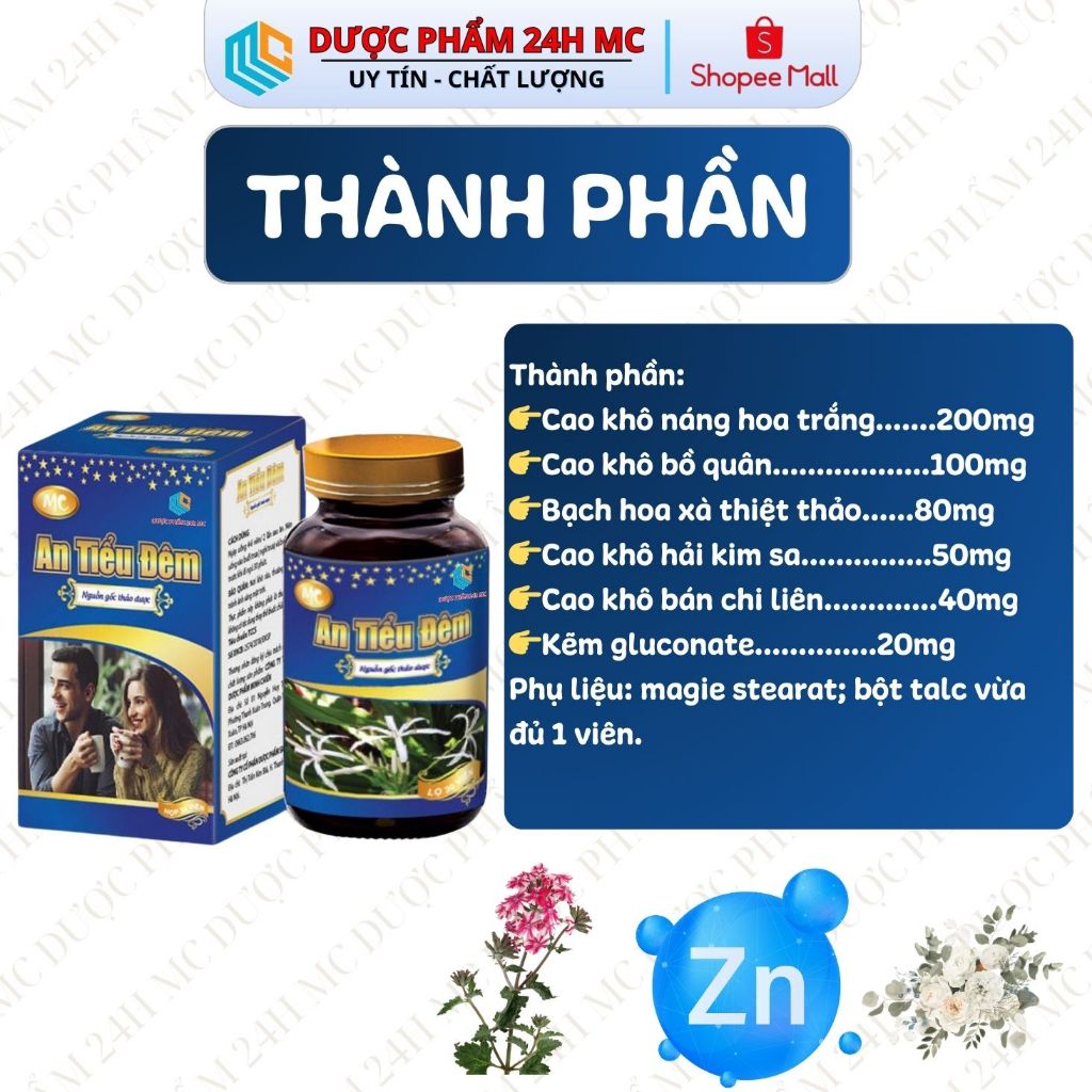 Viên Uống An Tiểu Đêm DƯƠC PHẨM 24H MC Giảm Tiểu Đêm, Tiểu Buốt, Tiểu Nhiều Lần - Hộp 30 viên