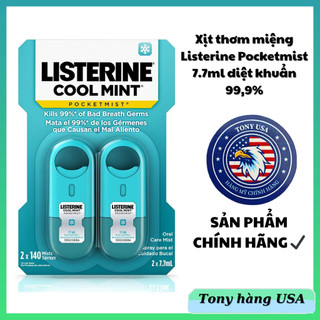 Xịt Thơm Miệng Diệt Khuẩn Listerine Pocket Mist 7.7ml x 2 sát khuẩn 99,9% Chính Hãng Mỹ