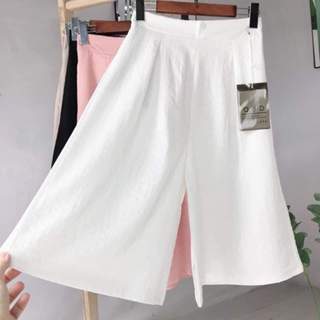 Quần ống rộng lửng giả váy nữ chất đũi mềm, cúc khóa chun lưng may kỹ, nhiều màu dễ phối hàng ngày