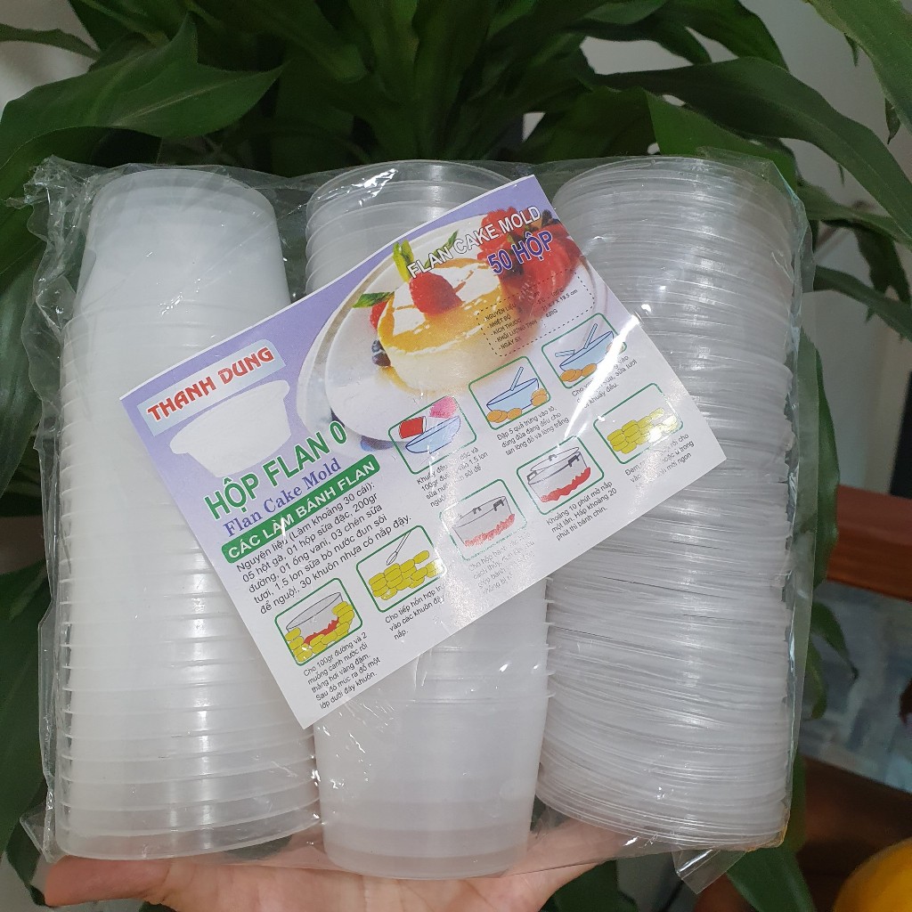 Set 50 Hủ nhựa làm bánh flan CARAMEN, rau câu, đựng slime (hộp flan có nắp)