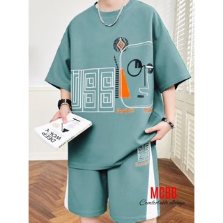Mcbb 24-49kg 100% cotton set bộ cộc tay bé trai áo thun bé trai quần đùi short áo phông quần áo bé trai set đồ bộ trẻ em