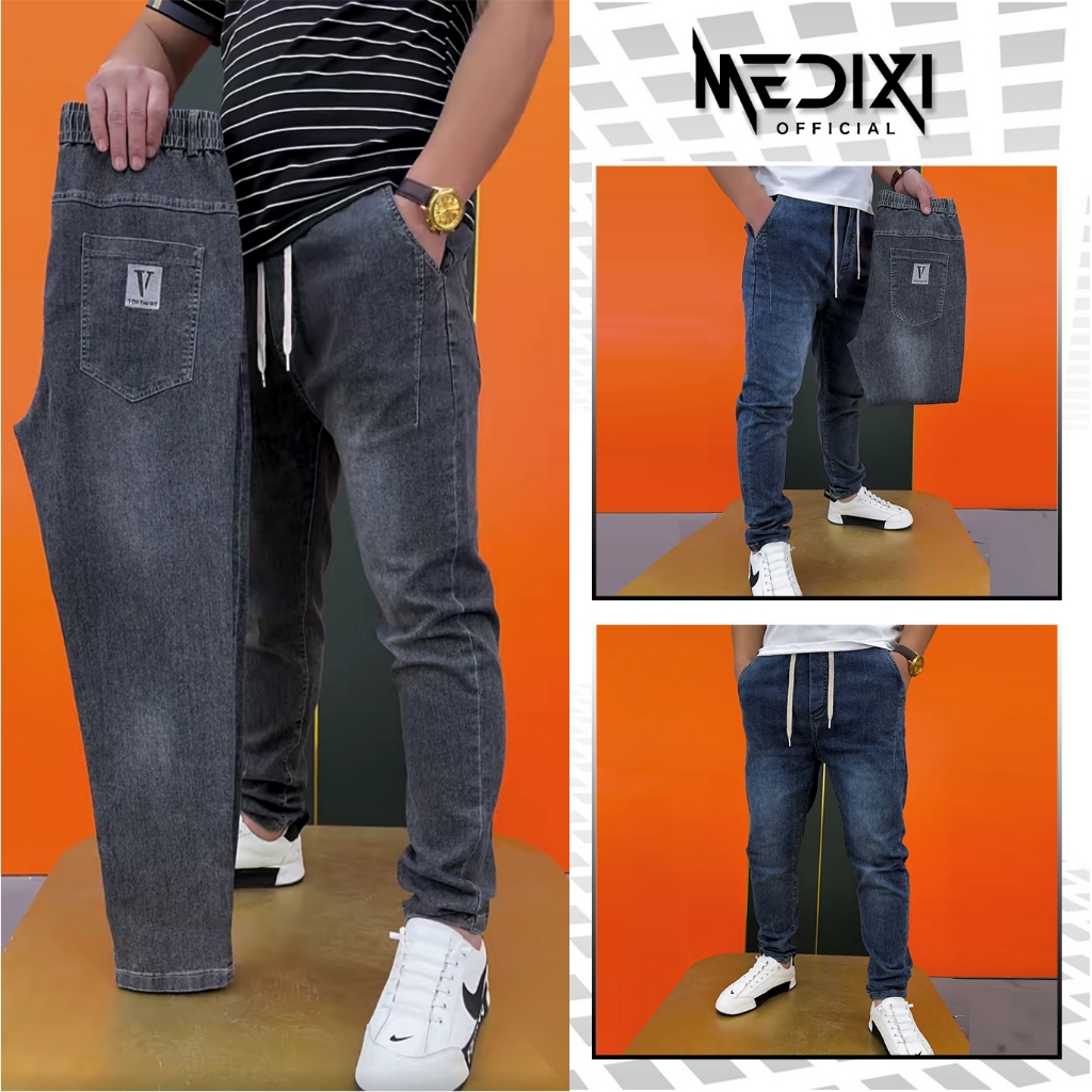 [J04] Quần jean nam co giãn lưng thun chất dày dặn quần jean nam trơn thêu chữ V chất lượng cao