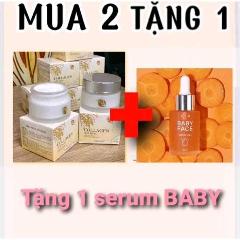 MUA 2 KEM Face Collagen Sữa Non Femmiu +TẶNG 1 serum KIM BABY FACE HA tinh chất truyền trắng, căng bóng, mờ thâm