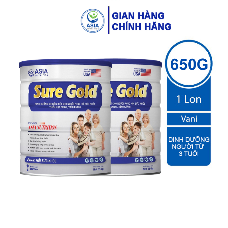 Combo 2 hộp sữa bột Sure Gold Premium nguyên liệu nhập khẩu USA cung cấp dinh dưỡng chính hãng ASIA NUTRTION - 650g