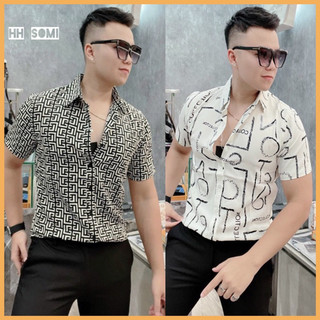 Áo sơ mi nam lụa ngắn tay hoạ tiết chất cao cấp không nhăn mềm mát