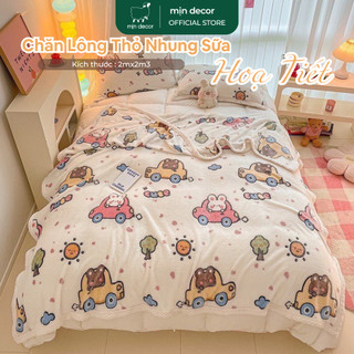 Chăn Lông Thỏ Nhung Sữa Mịn Decor mềm mại mỏng nhẹ hoạ tiết dễ thương kích thước 2mx2m2
