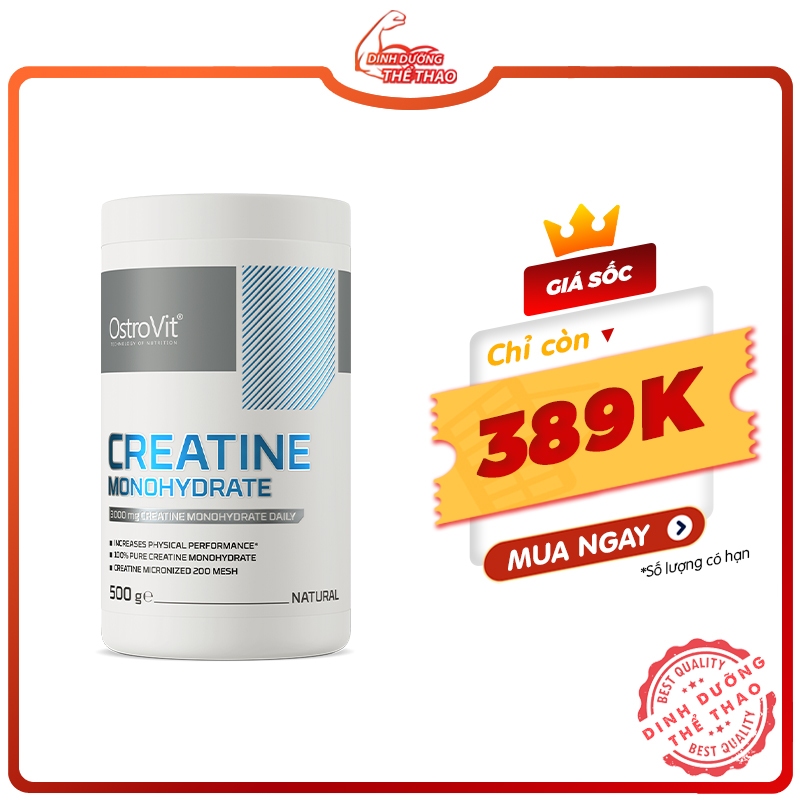 Creatine Monohydrate, Giúp Tăng Sức Mạnh, Sức Bền, OstroVit Creatine Monohydrate 500g