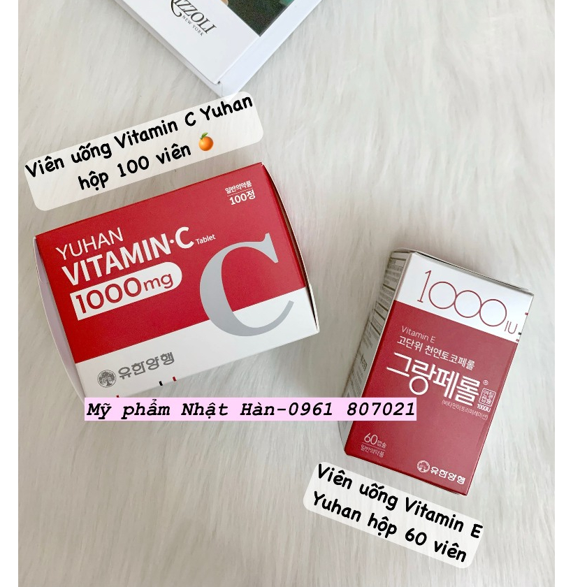 Viên uống Vitamin E 1000IU hộp 60 viên - Vitamin C 1000MG hộp 100 viên Yuhan Hàn Quốc