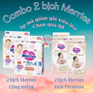 Bộ 2 bịch tã quần tã dán merries cộng miếng, merries cao cấp tã dán nb76+6, s70+6, m56+4, tã quần m52+6, l44