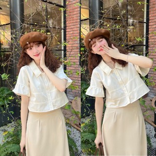 Áo sơ mi kiểu babydoll nút hoa Hara tay bèo bảng màu pastel dễ thương