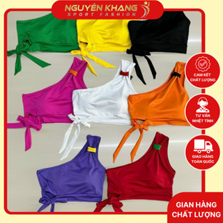 Áo Thun Thể Thao Nữ Tay Dài Lệch Vai Phối Dây Thắt Nơ Xinh Xắn. Đồ Tập Gym,Aerobic,Yoga...