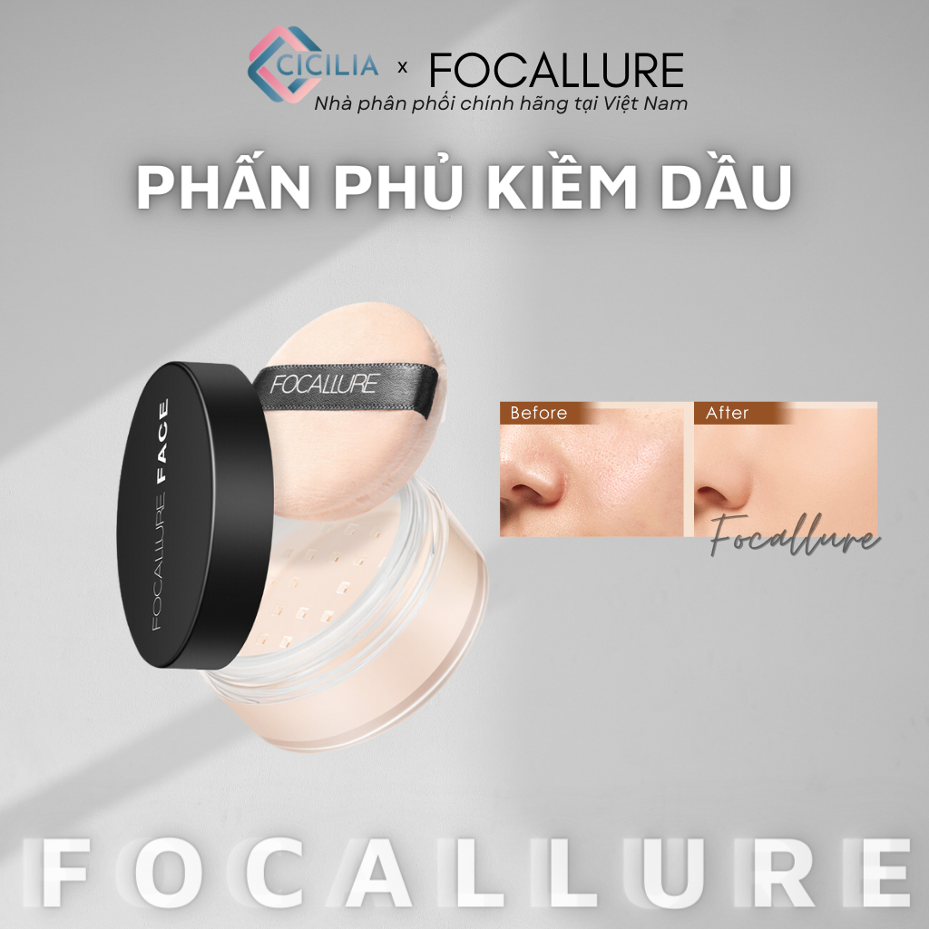Phấn Phủ Kiềm Dầu  FOCALLURE Chống Thấm Nước Kiểm Soát Dầu, Tạo Lớp Nền Tự Nhiên 3 Màu 7g FA-15