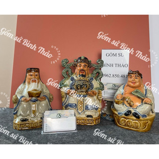 Bộ tượng tài địa, thần tài thổ địa thần phát gốm sứ bát tràng men rạn