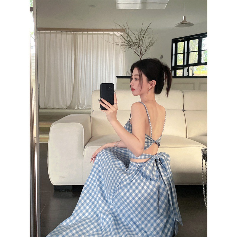 Váy Đi Biển - Áo Bikini Thắt Nơ Lưng Mix Với Chân Váy Maxi Dáng Dài Kẻ Caro Siêu Hot Đi Biển, Du Lịch Gin62.store | BigBuy360 - bigbuy360.vn