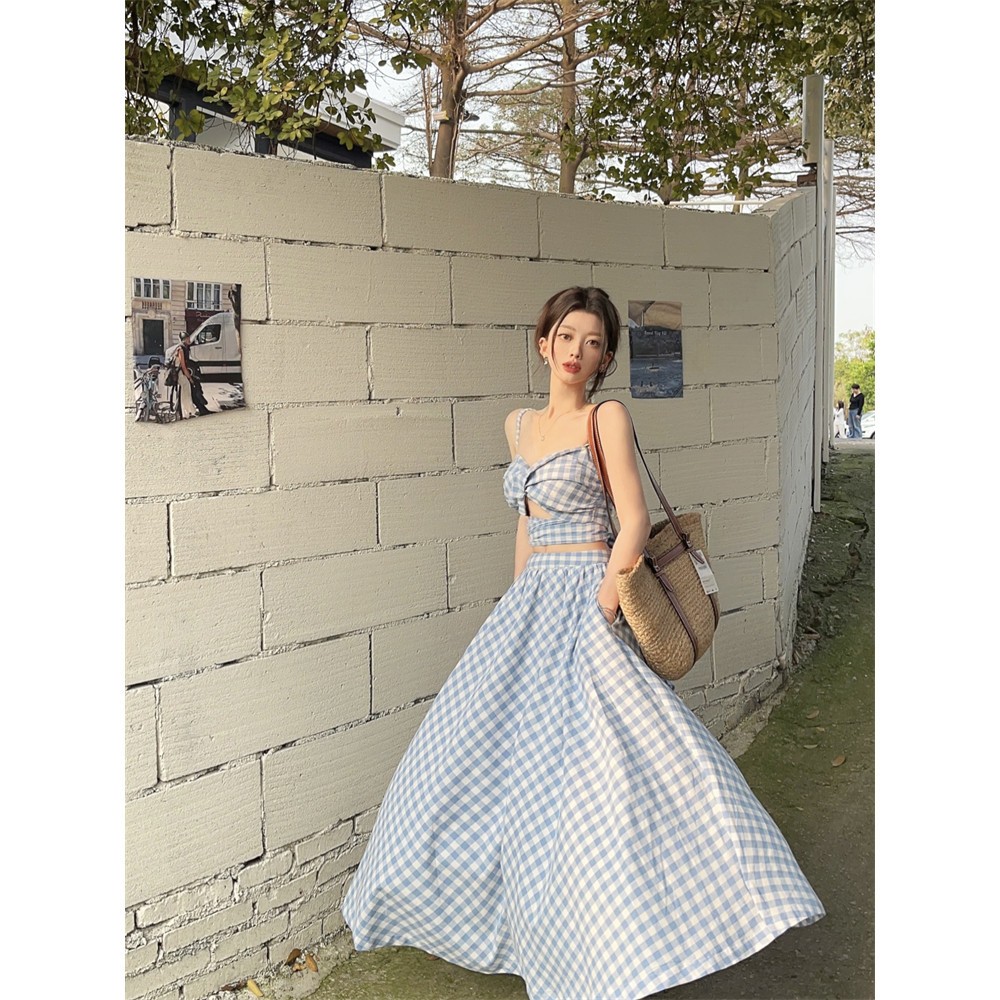 Váy Đi Biển - Áo Bikini Thắt Nơ Lưng Mix Với Chân Váy Maxi Dáng Dài Kẻ Caro Siêu Hot Đi Biển, Du Lịch Gin62.store | BigBuy360 - bigbuy360.vn