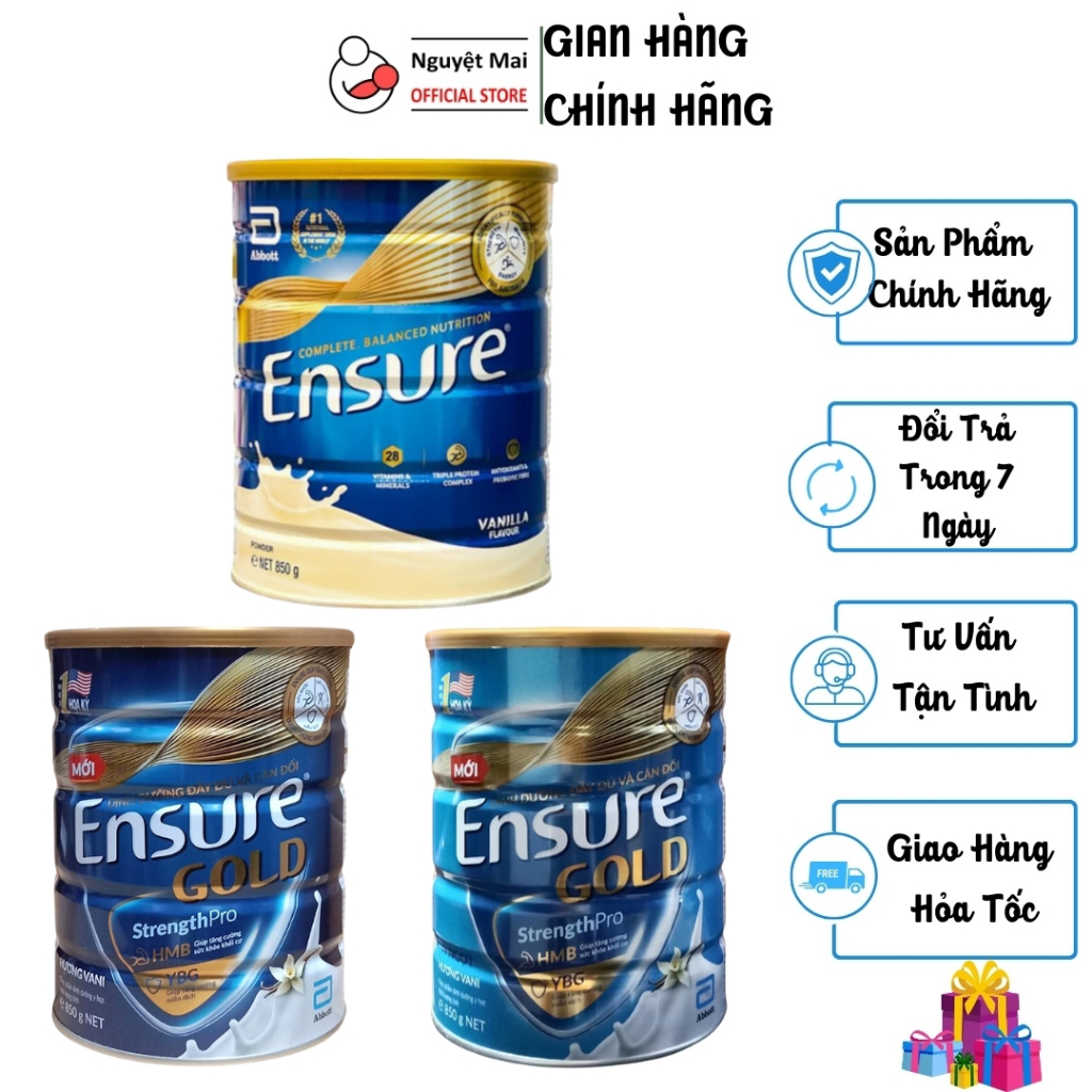 Combo 3 Hộp Sữa Bột  Abbott Ensure Gold HMB Hương Vani/ Vani Ít Ngọt - Ensure Úc - Hộp 850g/800g