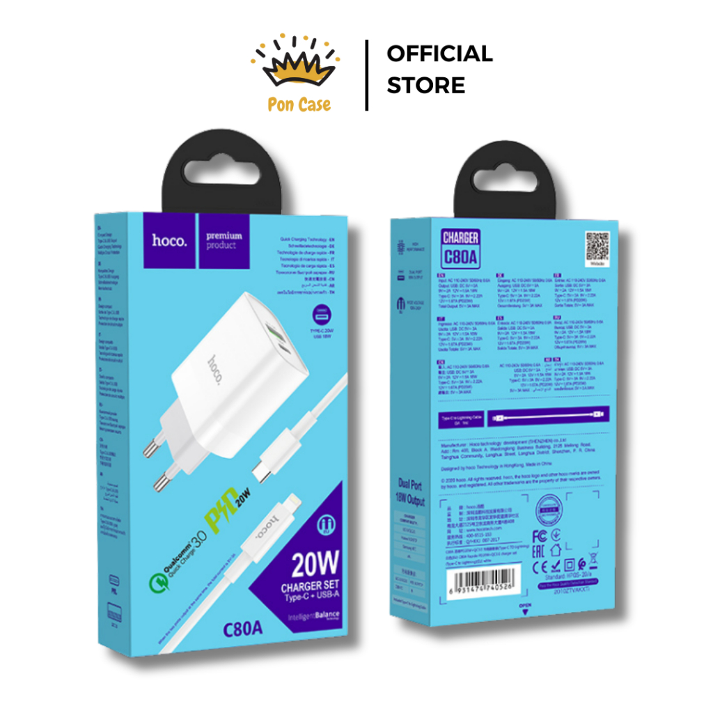 Củ Sạc Nhanh Hoco C80/C80 Plus 20w cho lP sạc siêu nhanh - Pon Case