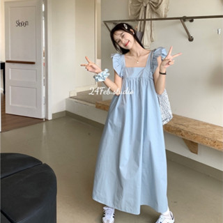 Váy babydoll nữ cánh tiên dáng dài nơ lưng phong cách đáng yêu 24Febstudio VN60