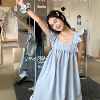  Váy babydoll cánh tiên dáng dài nơ lưng phong cách ulzzang Hàn Quốc Adorable20ss VN60 
