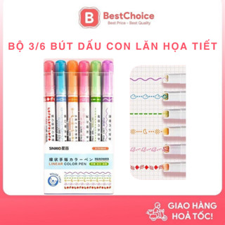   Set 3 6 Cây  Bộ Bút Đánh Dấu Bút Dạ Con Lăn Có Họa Tiết Dùng Đánh Dấu Ghi Chú Trang Trí Sổ Tay 