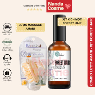 Combo Lược mát xa da đầu Amani và Xịt dưỡng Forest Hair giúp lưu thông tuần hoàn máu, kích thích mọc tóc