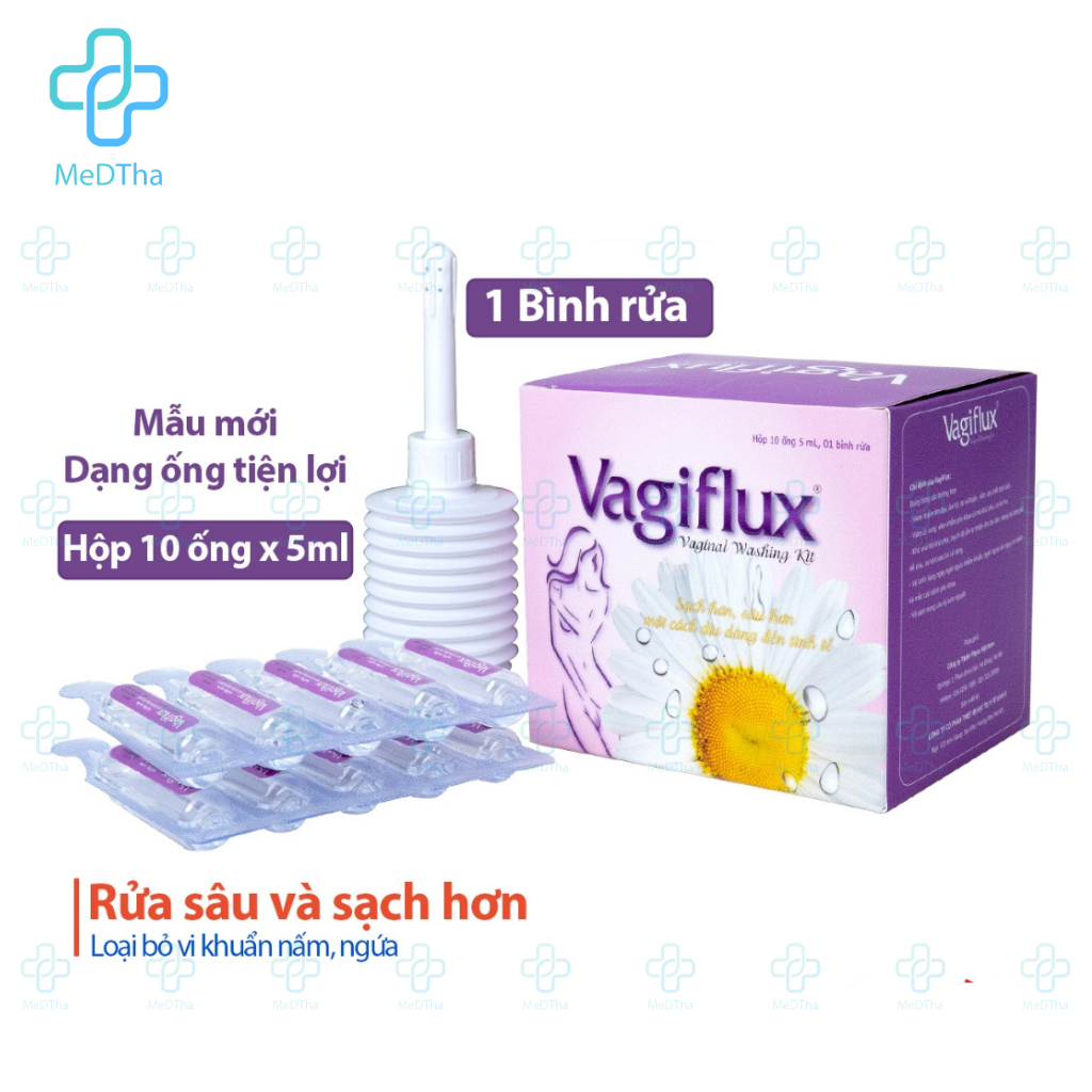 Bình Rửa Vệ Sinh Phụ Nữ Vagiflux Phyto - Bình Rửa Vùng Kín, Vệ Sinh Phụ Khoa Gồm 1 Bình Xịt, 10 Ống