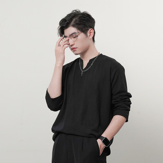 Áo thun dài tay Qthouse,áo phông tay dài cổ V form oversize