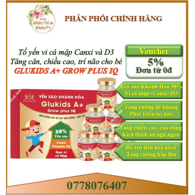 Tổ yến bổ sung vi cá mập canxi và D3 cho bé Glukids A+ Grow Plus IQ giúp tăng chiều cao cân tặng, phát triển trí não