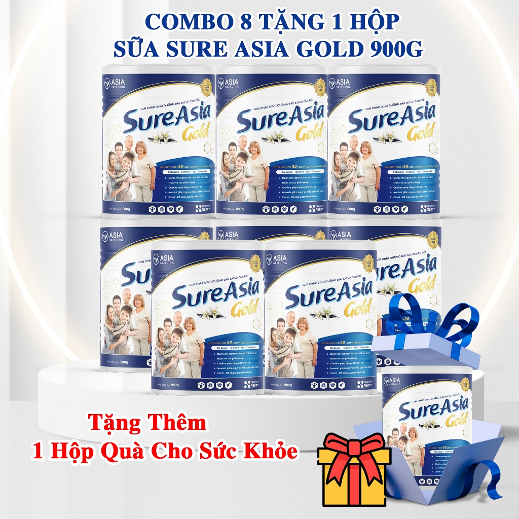 Combo 8 Tặng 1 Hộp Sữa Sure Asia Gold HCN 900g. Tặng Kèm 1 Hộp Quà Cho Sức Khỏe