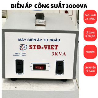 Bộ Chuyển Đổi Nguồn Điện 3KVA biến Áp tự ngẫu vào 220V ra 100V nhỏ gọn Bảo hành 24 Tháng vỏ kim loại