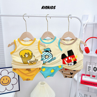 [4-15kg] Đồ bộ ba lỗ thun lạnh MinkyMom, áo sát nách quần đùi cho bé trai bé gái mặc ở nhà BL7