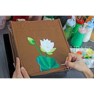 Túi vải canvas nâu vẽ hoa lá sen