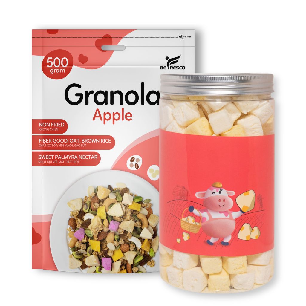 *1 Túi Granola Nhiều Topping 80% Hạt Ngũ Cốc + 1 Hũ Sữa Chua Sấy Ăn Liền, Ít Đường Befresco