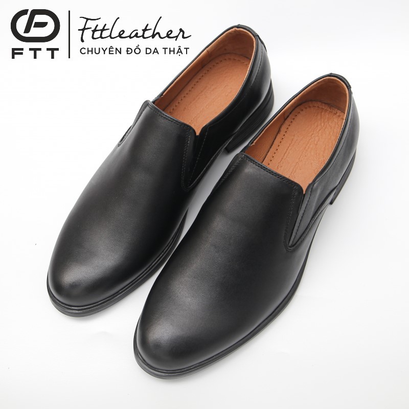 Giày da nam, giày lười Whole Cut công sở Fttleather - Màu Đen