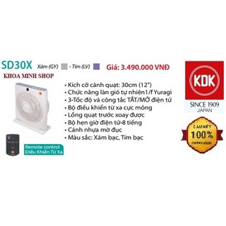 Quạt hộp kdk sd30x - có remote - bảo hành chính hãng