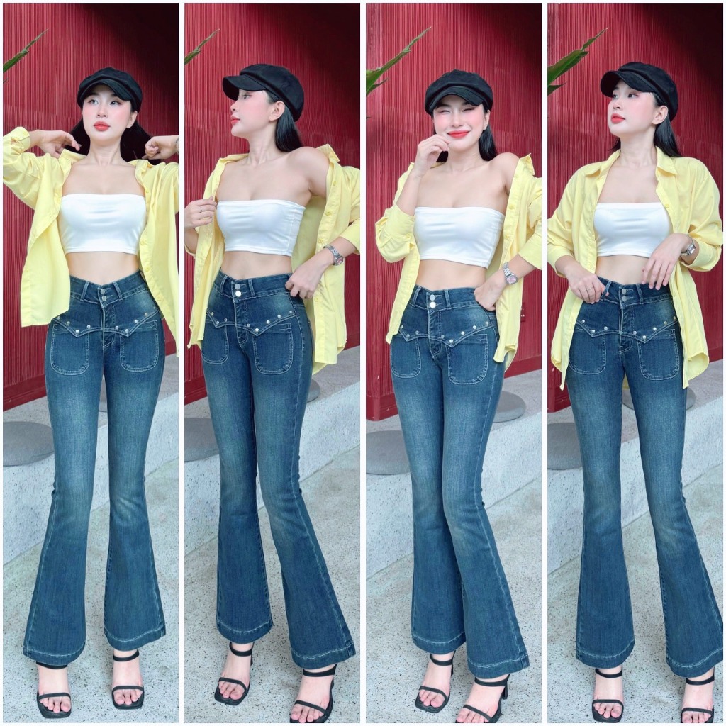 NM Jeans- Quần jean nữ loe đính viền đá