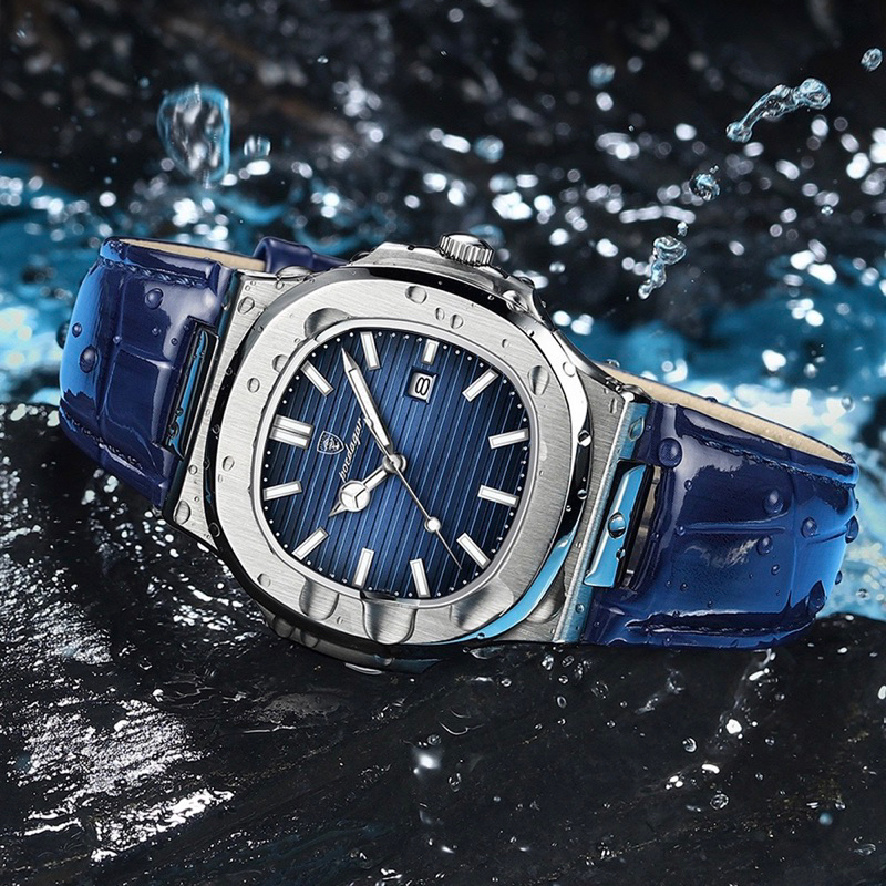 Đồng hồ chính hãng dây da POEDAGAR 613 nam giới cao cấp phong cách trẻ trung năng động kim dạ quang dây xanh huyền bí | BigBuy360 - bigbuy360.vn