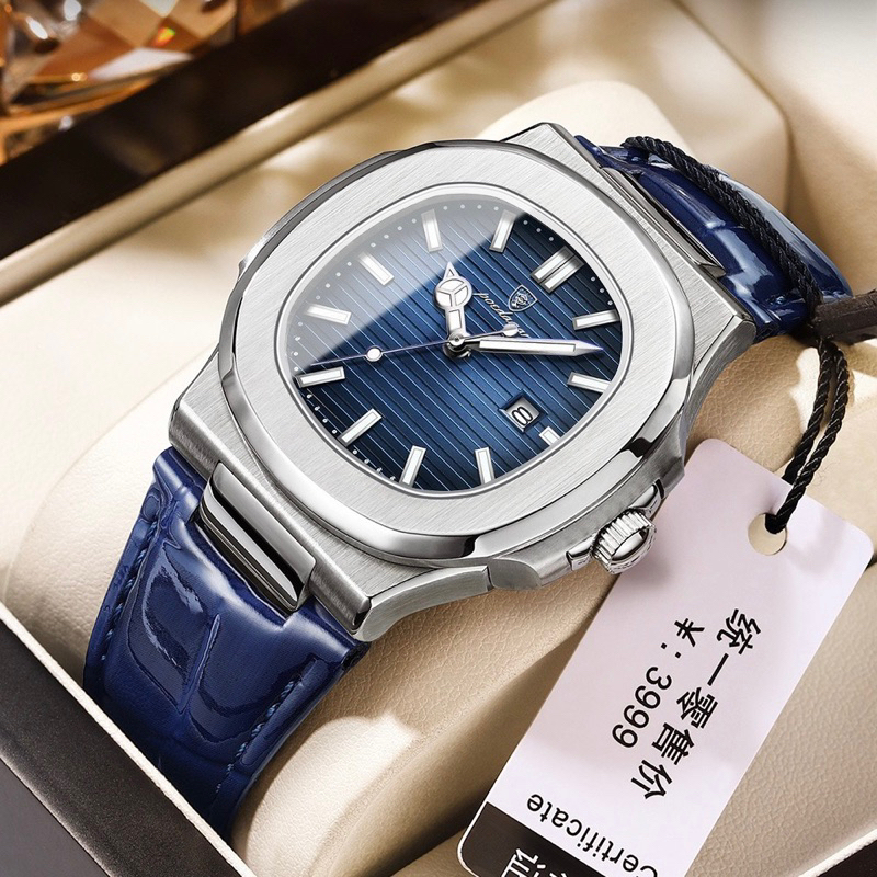 Đồng hồ chính hãng dây da POEDAGAR 613 nam giới cao cấp phong cách trẻ trung năng động kim dạ quang dây xanh huyền bí | BigBuy360 - bigbuy360.vn