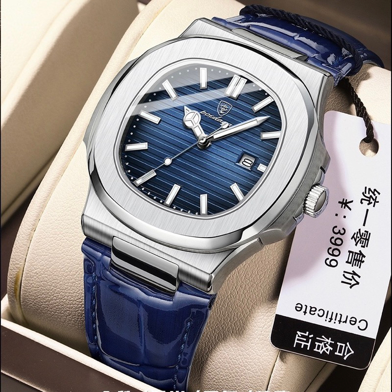 Đồng hồ chính hãng dây da POEDAGAR 613 nam giới cao cấp phong cách trẻ trung năng động kim dạ quang dây xanh huyền bí | BigBuy360 - bigbuy360.vn