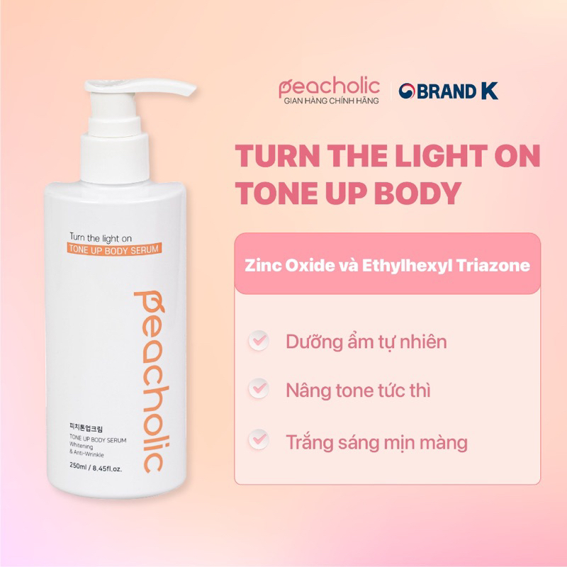 Sữa dưỡng thể nâng tone Peacholic Tone-up Body Serum 250ml