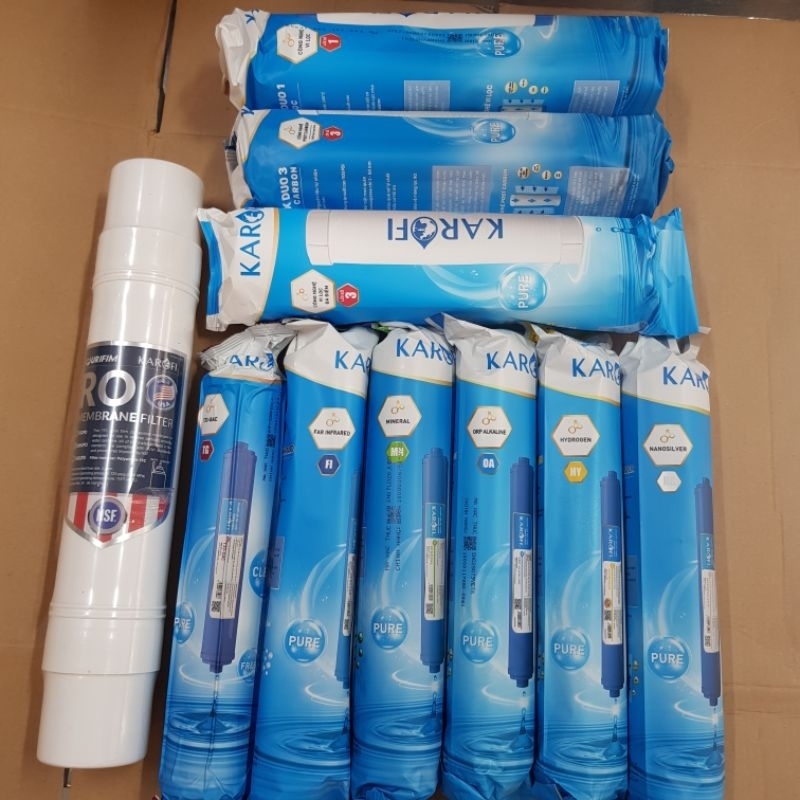 Trọn bộ 10 lõi lọc nước Karofi thay thế cho máy Karofi Opyimus O-P1310 (OP1310), màng RO đúc 100GPD 
