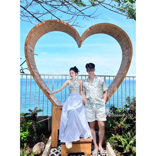 (Hoả tốc HCM) Set đôi tình nhân đi biển loang hoa xanh trắng (gồm áo nam, áo nữ + chân váy nữ)