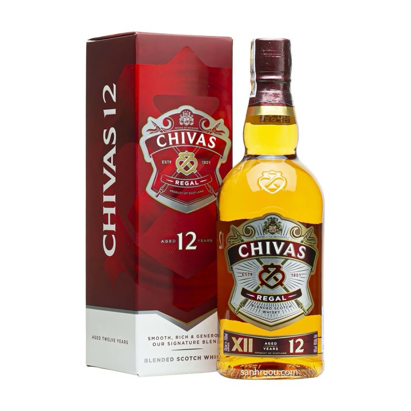 Vỏ chai đựng rượu ngoại thủy tinh Chivas 12 có hộp